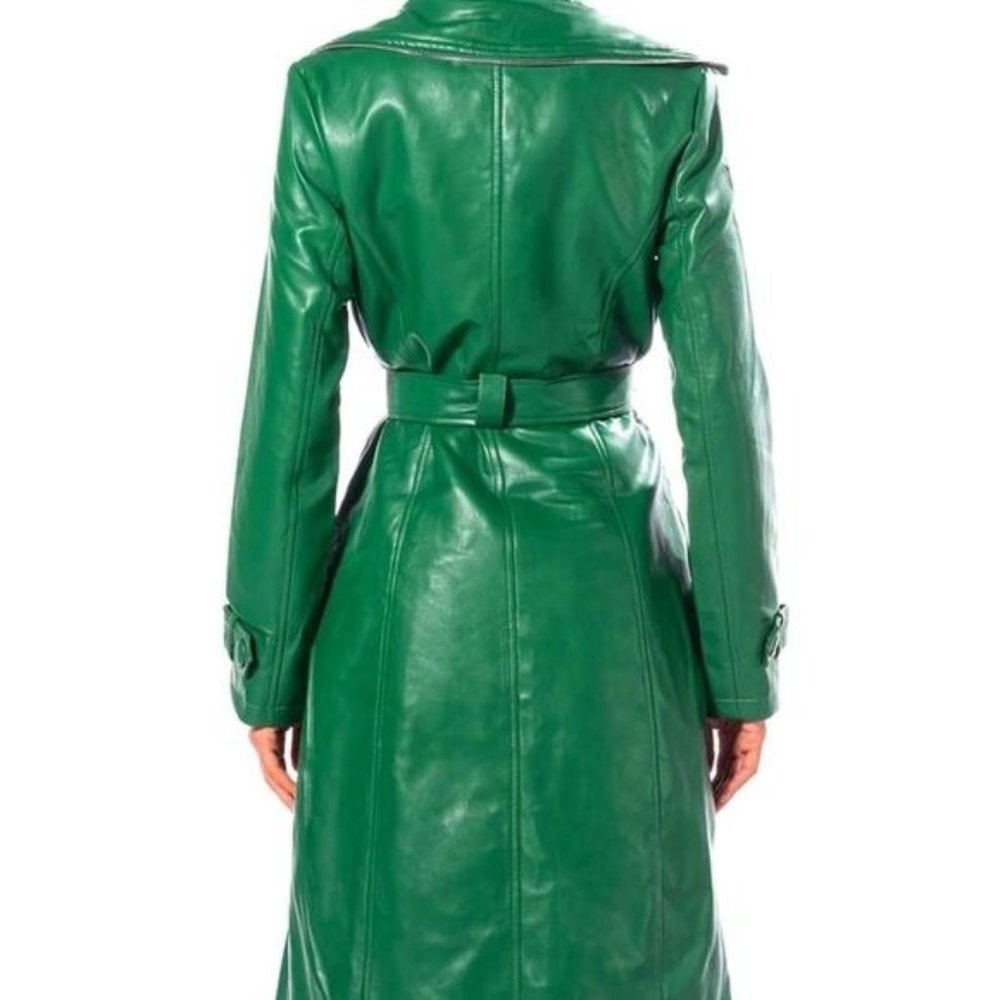 Miz Money Green: Unzipped Belted Vegan Leather Trench Jacket XL - Picture 7 of 9